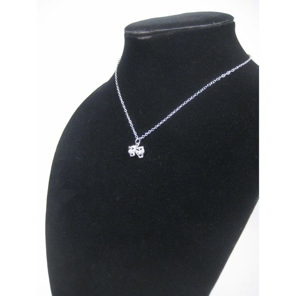 Comedy Drama Mask Pendant Theatre Silvertone Chain Necklace 16 Inch Choker - Picture 6 of 8